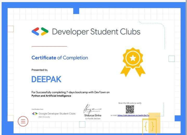 Google Developer Student Club Certificate